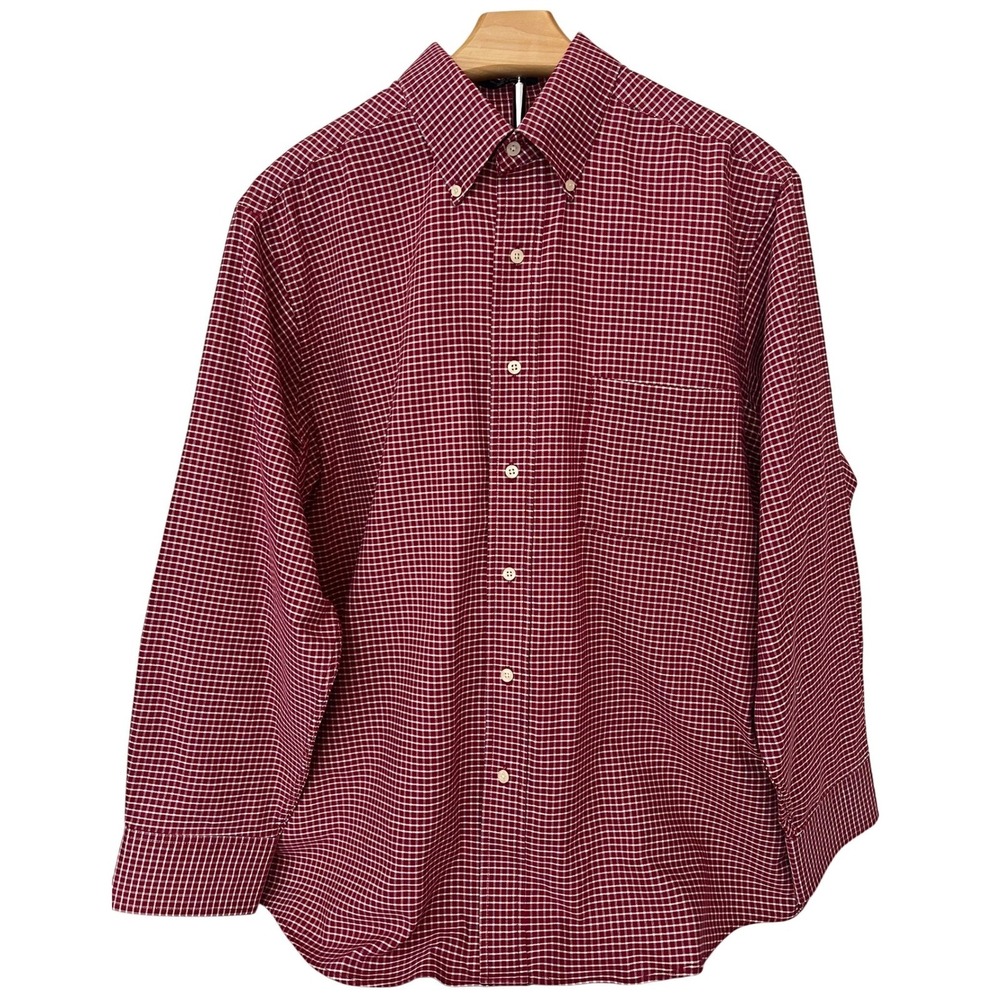 Chaps‎ Oxford Men's Red Gingham Wrinkle Free Button Down Shirt Large